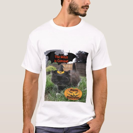 T-Shirt Black Cat De heks komt eraan (Voorkant)