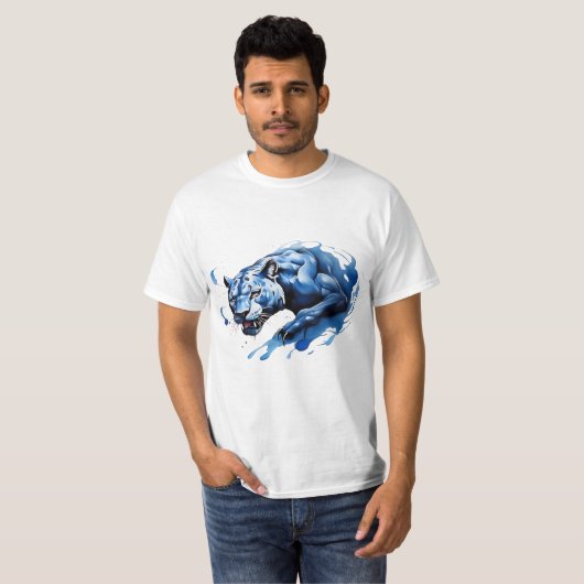 T-shirt blauw luipaard ontwerp boos & gevaarlijk (Voorkant volledig)