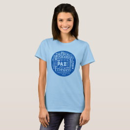 T shirt Blue Multi Language Peace ontwerp.