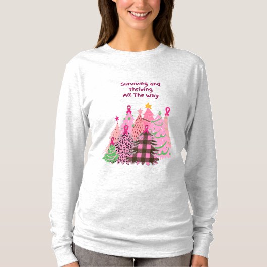T-Shirt Breast Cancer Strive & Surviving Kerstmis (Voorkant)