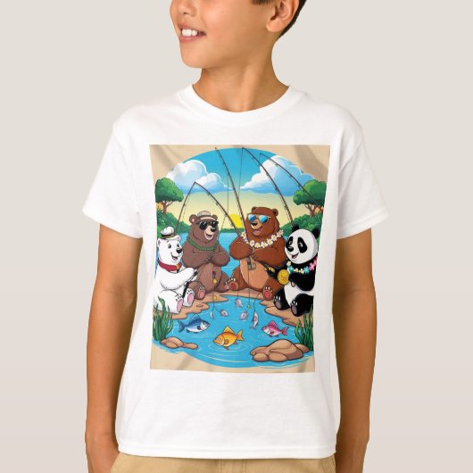 T-Shirt cartoon beren vissen (Voorkant)