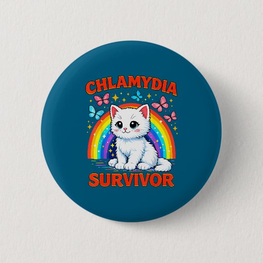 T-shirt Chlamydia Overlever Sarcasisch Witte Kitte Ronde Button 5,7 Cm (Voorkant)