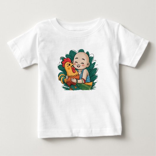 T-Shirt | Chloe Baby knuffelt de haan (Voorkant)