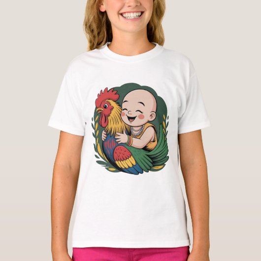 T-Shirt | Chloe Baby knuffelt de haan (Voorkant)