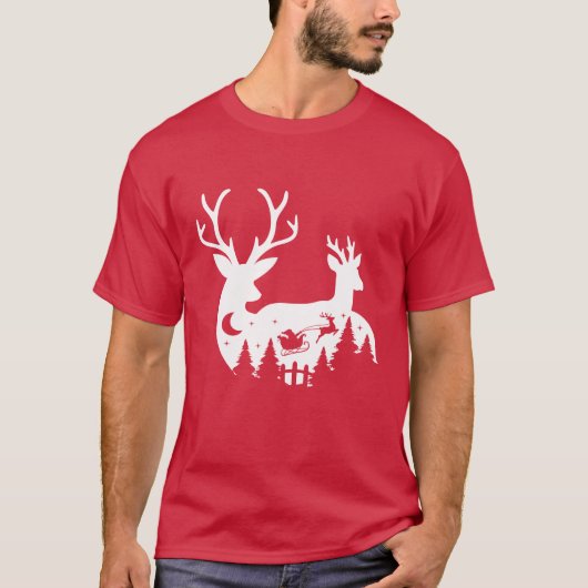 T-Shirt : Christmas Reindeer and Santa (red) (Voorkant)