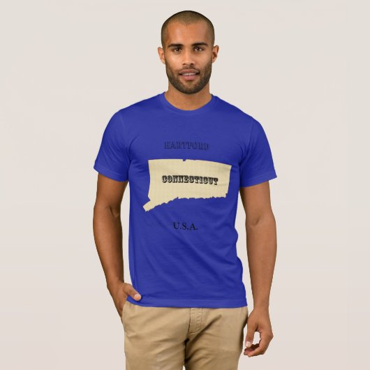 T-shirt - Connecticut-kaart met stad (Voorkant volledig)