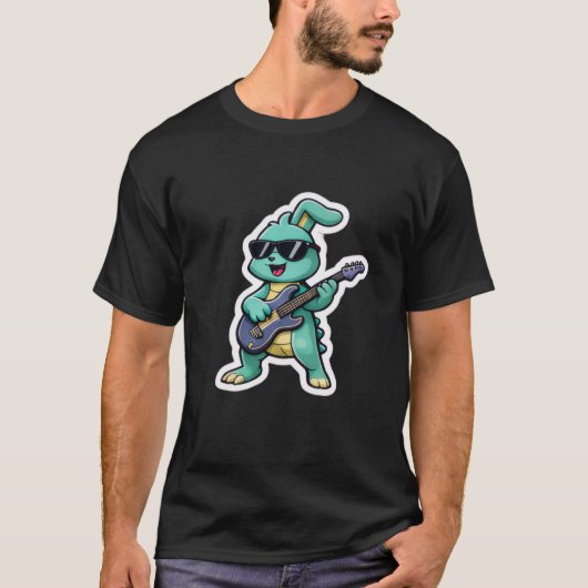 T-shirt – Cool Guitar Bunny Cartoon (Voorkant)