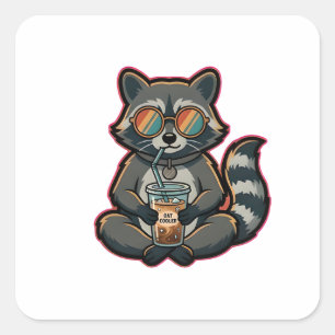 T-shirt Cool Wasbeer Drinkt Havermelk Ijs Koffie Vierkante Sticker