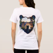T-Shirt Dames Tri-blend Vogel hartvorm print (Achterkant)