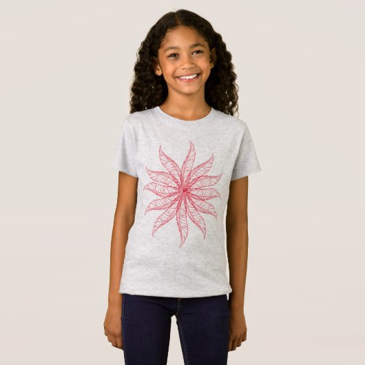 T-Shirt - Delicate Red Feather Blossom (Voorkant volledig)