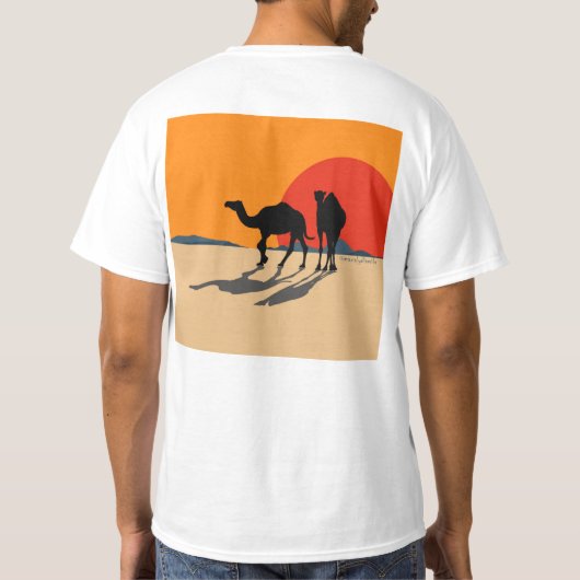 T-Shirt: Design "Kamele und Sonnenuntergang" T-shirt (Achterkant)