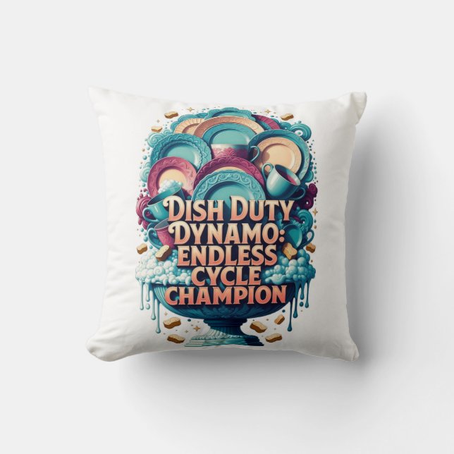 T-shirt 'Dish Duty Dynamo', kampioen van de eindel Kussen (Voorkant)