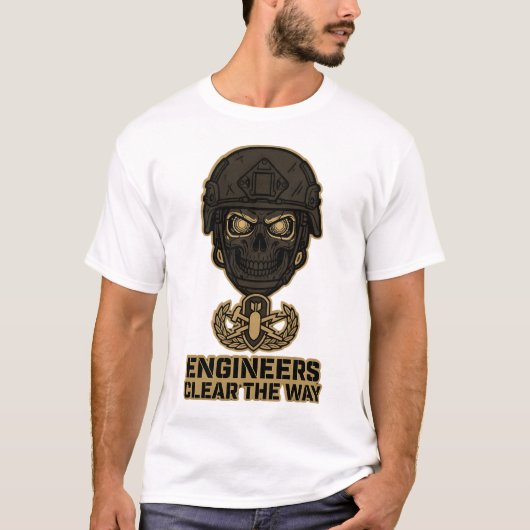 T-shirt 'Engineers Clear The Way' Schedel Helm (Voorkant)