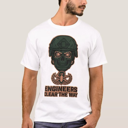 T-shirt 'Engineers Clear The Way' Schedel Helm (Voorkant)