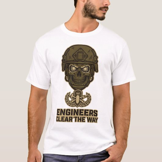 T-shirt 'Engineers Clear The Way' Skull Helm (Voorkant)