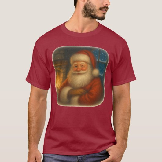 T-shirt Fireside Kerstman (Knikkende Portret) (Voorkant)