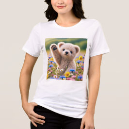 T-Shirt Fluffy Beer Cub Waving T-Shirt voor Vrouwe