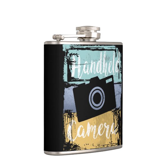 T-shirt fotograaf -  camera met retro heupfles (Rechts)