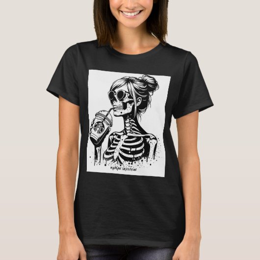 T-SHIRT FUNNY MAMAN SKELET (Voorkant)