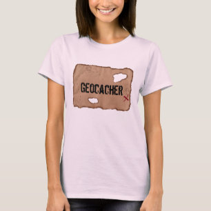 T-Shirt: Geocacher (Treasure Map). Roze T-shirt