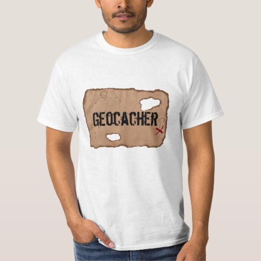 T-Shirt: Geocacher (Treasure Map). Wit T-shirt (Voorkant)