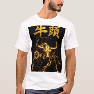 T-shirt Gouden Stier Japans – Kanji "牛頭" Design