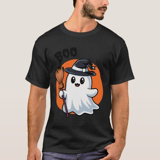 T-Shirt Halloween Ghost met schakelaars Broom (Voorkant)