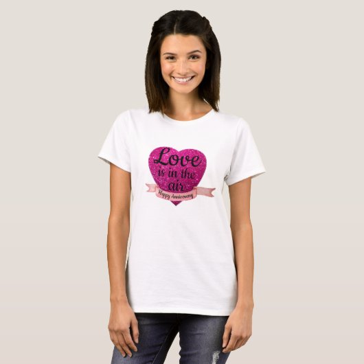 T-shirt Happy Annivesary Love Pink Heart (Voorkant volledig)