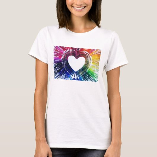 T-SHIRT Hearts White Rainbow drip (Voorkant)