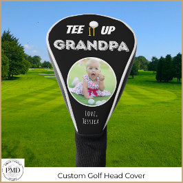 T-shirt het op Opa Custom Photo Vaderdag Zwart Golfheadcover