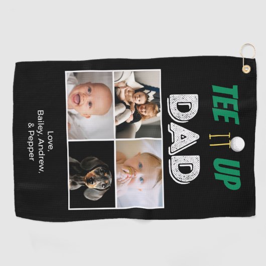 T-shirt het op pap aangepaste Vaderdag 4 foto Golfhanddoek (Horizontaal)