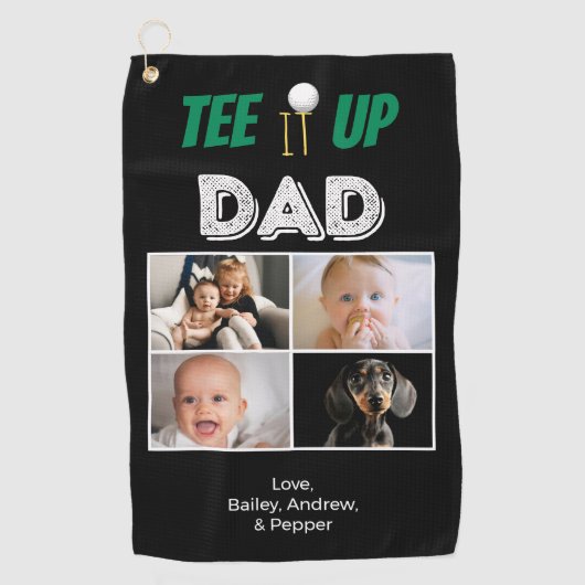 T-shirt het op pap aangepaste Vaderdag 4 foto Golfhanddoek (Voorkant)