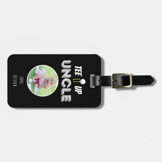 T-shirt het op Uncle Custom Foto Vaders Day Black Bagagelabel (Voorkant horizontaal)