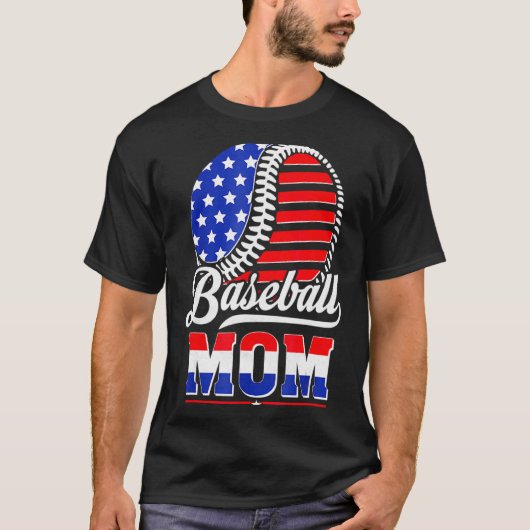T-shirt honkbalmoeder Amerikaanse vlag moeder (Voorkant)