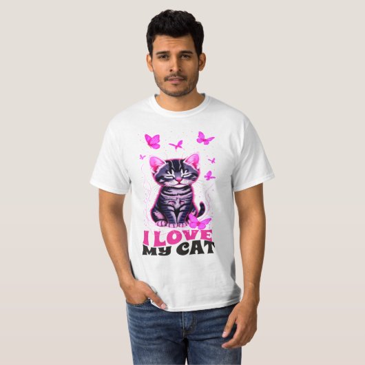 T-SHIRT I LOVE MY CAT NIEUWE MODE DESIGNER T-SHIRT (Voorkant volledig)