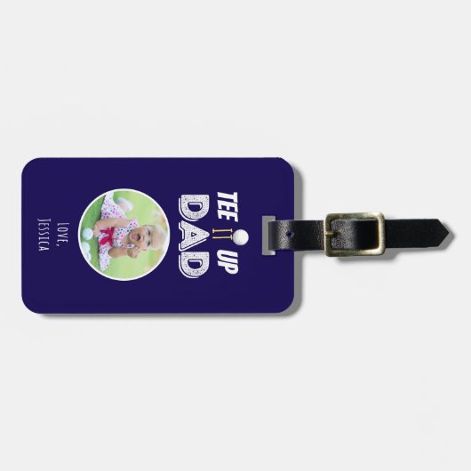 T-shirt It Up Dad Custom Foto Vaderdag Blue Golf Bagagelabel (Voorkant horizontaal)