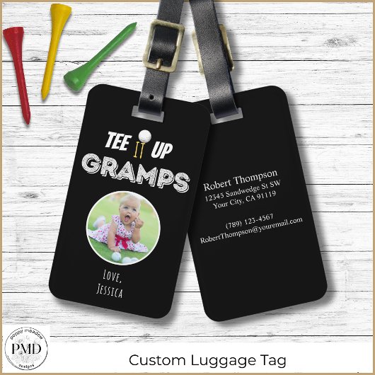 T-shirt It Up Gramps Aangepaste Foto Vaderdag Zwar Bagagelabel