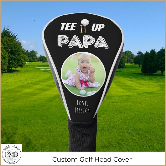 T-shirt It Up Papa Custom Foto Vaderdag Zwart Golfheadcover