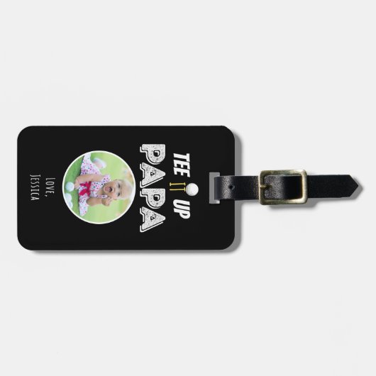 T-shirt It Up Papa Custom Photo Black Golf Bagagelabel (Voorkant horizontaal)