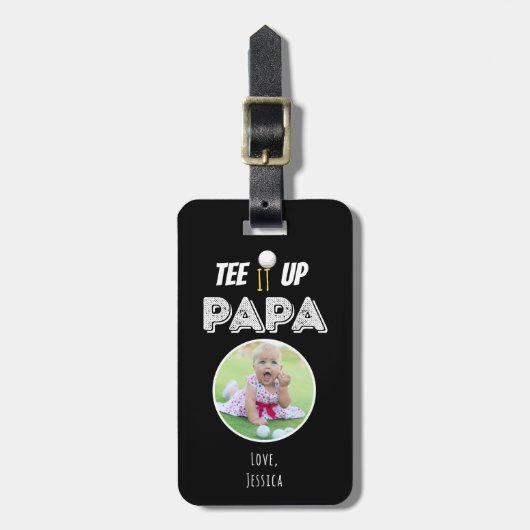 T-shirt It Up Papa Custom Photo Black Golf Bagagelabel (Voorkant verticaal)
