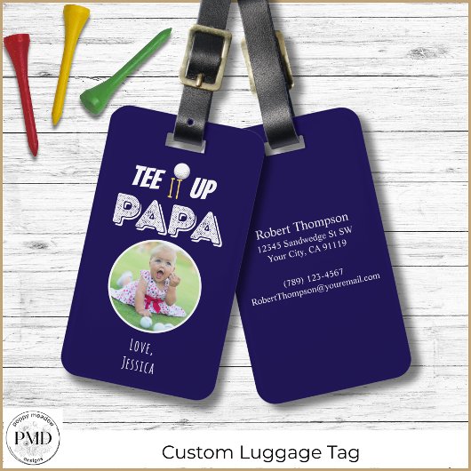 T-shirt It Up Papa Custom Photo Golf Navy Blauw Bagagelabel