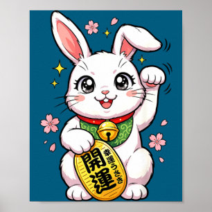 T-shirt Japan Konijn Lucky Rabbit Maneki Neko Poster
