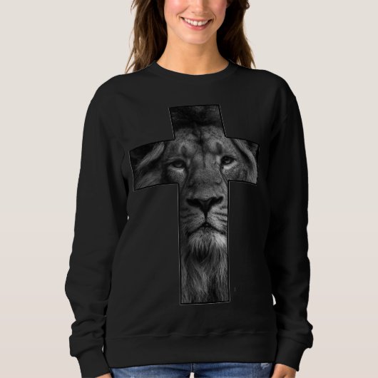 T-shirt Jesus Cross met Lion Face, geloof in God (Voorkant)