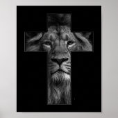 T-shirt Jesus Cross met Lion Face, geloof in God T Poster (Voorkant)