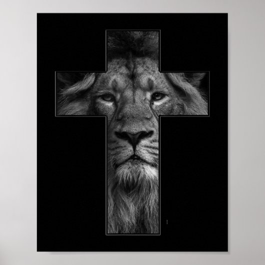 T-shirt Jesus Cross met Lion Face, geloof in God T Poster (Voorkant)