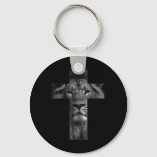 T-shirt Jesus Cross met Lion Face, geloof in God T Sleutelhanger