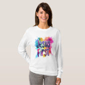 T-shirt "Jesus First" met lange mouwen (Voorkant volledig)