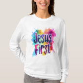 T-shirt "Jesus First" met lange mouwen (Voorkant)