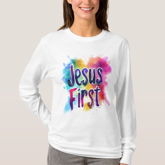T-shirt "Jesus First" met lange mouwen (Voorkant)