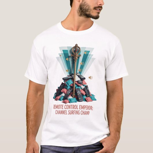 T-shirt 'Keizer van de Afstandsbediening' (Voorkant)